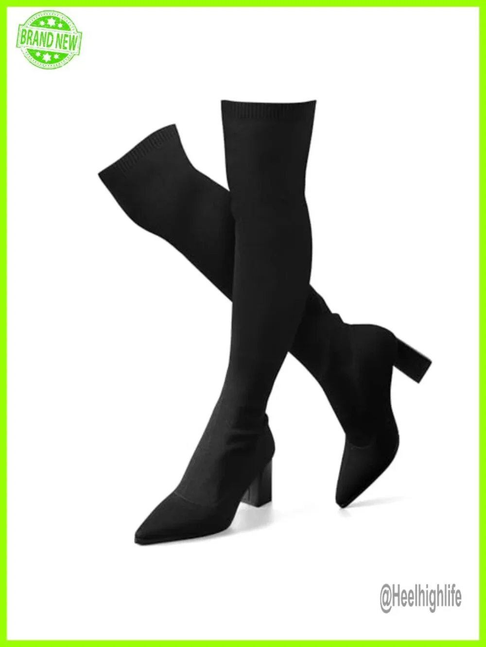 Over the Knee Knit Boots Block High Heel Pull On